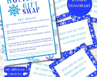 Christmas Gift Exchange Card Game Printable, Holiday Party Swap Game, Family Christmas Yankee Swap White Elephant Game, Gift Exchange Game
