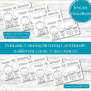 Cartão de aniversário infantil para imprimir com suas próprias páginas para colorir, página para colorir de feliz aniversário, cartão de feliz aniversário personalizado para imprimir