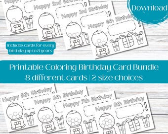 Printable Children's Birthday Card with Color Your Own Pages, Happy Birthday Coloring Page, Personalized Printable Happy Birthday Card