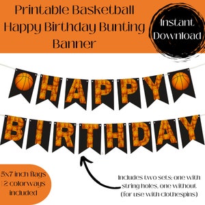 Printable Birthday Basketball Banner, Happy Birthday Banner, Birthday Bunting Banner, Basketball Birthday Party, Sports Party image 3