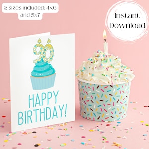 Printable 90th Happy Birthday Greeting Card, Gift for Grandma, Gift for Mom, Hundredth Birthday Party, Instant Download