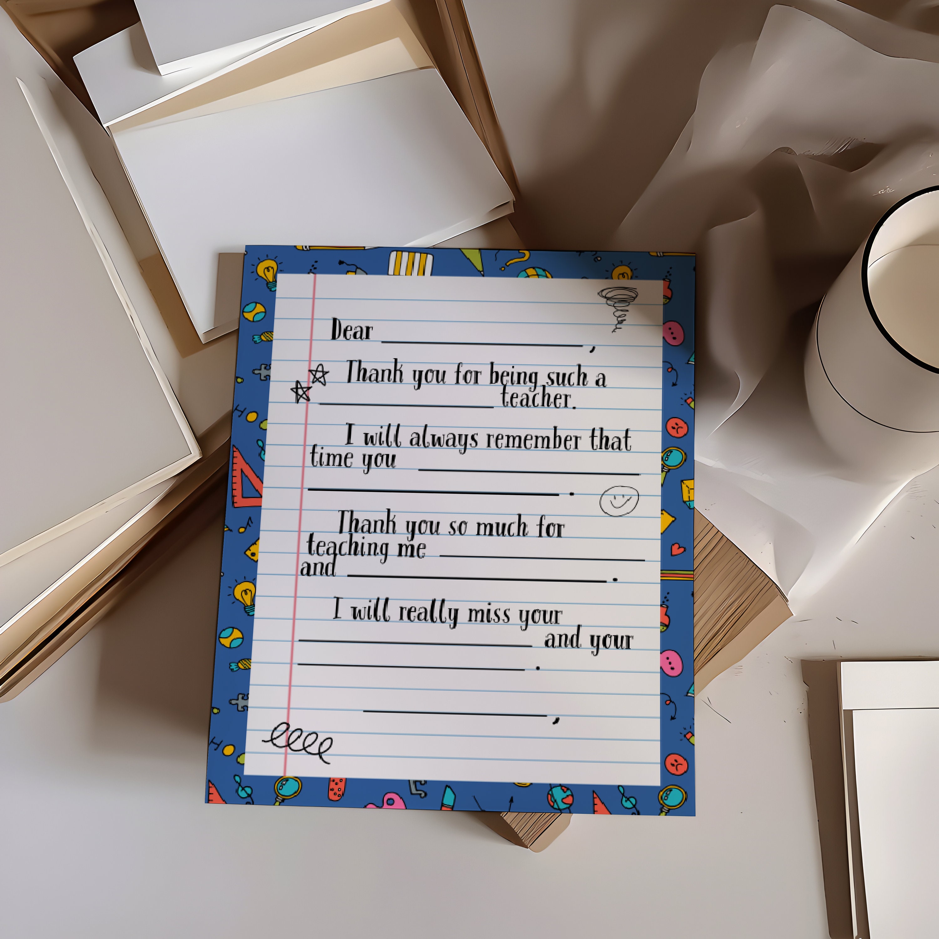 印刷可能な先生への感謝状、先生への学年末の感謝状、生徒からの教室の先生への感謝状 - Etsy 日本, image size:3000x3000