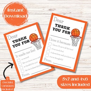 Druckbare Basketball Kinder Danke Notecard, füllen Sie die leere Danke, Kinder Briefpapier, Kinder Geburtstag Danke, Sport Grußkarte