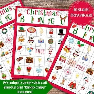 Weihnachtsbingo Spiel für Kinder, druckbares Weihnachtsspiel, Weihnachtszahlenbingo, Bingokarten für Familie, Weihnachten, Aktivität für Kinder