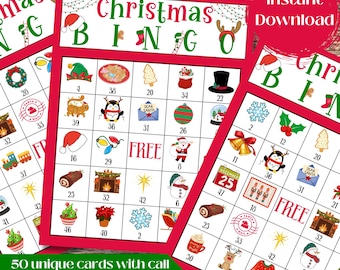 Christmas Bingo Game for Kids,  Printable Christmas Game, Christmas Number Bingo, Bingo Cards for Family Christmas, Activity for Kids