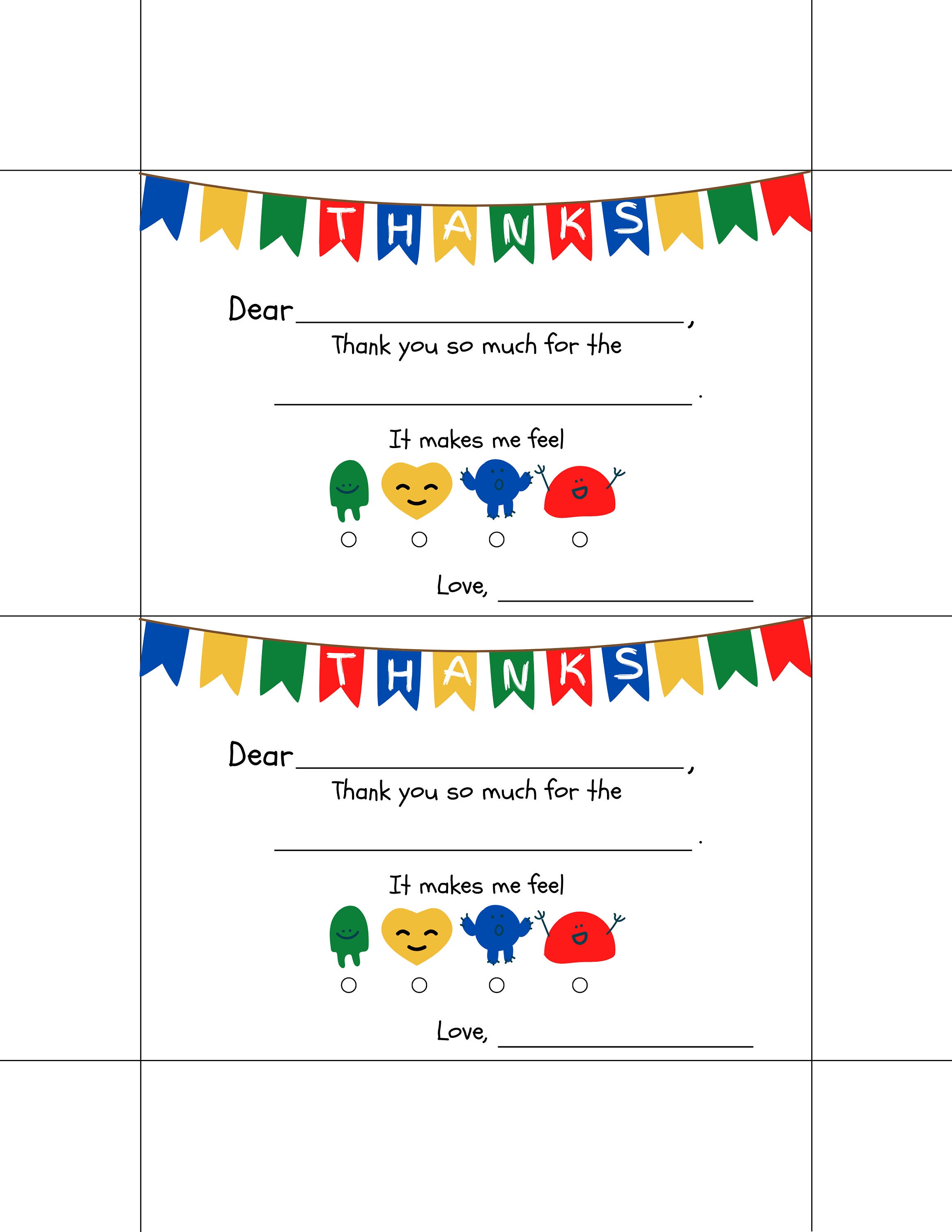 Printable Thank You Card for Kids Birthday Thank You Fill in - Etsy