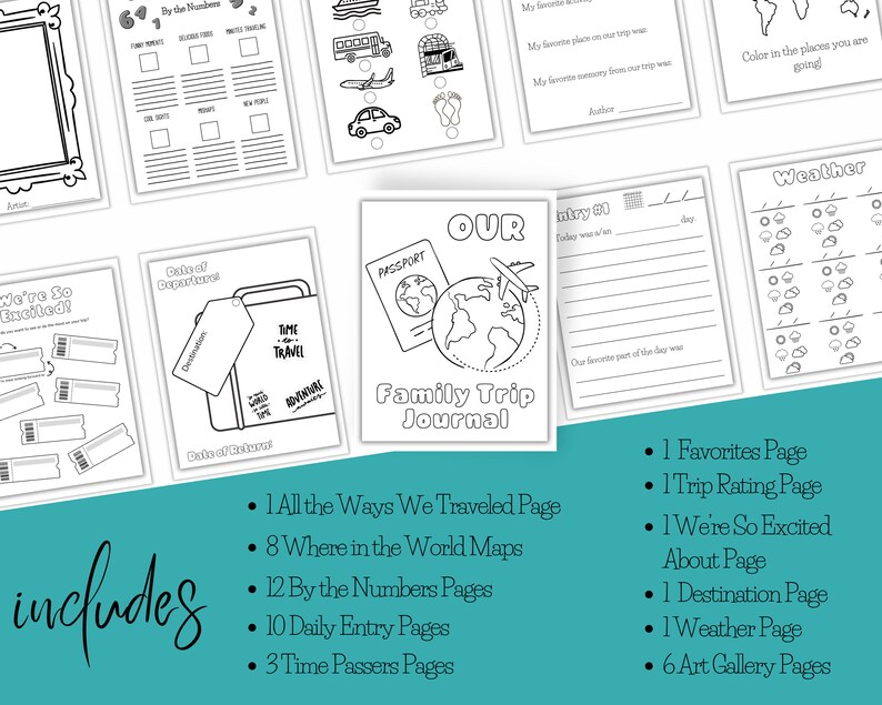 Family Trip Journal, Printable Travel Diary for Family, Children's ...