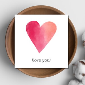 Printable Watercolor Heart Greeting Card, Simple Valentines Day Card, Wedding Card, Anniversary Card, Minimalist Love Note