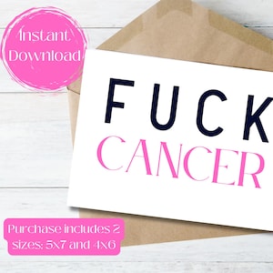 Afdrukbare ondersteuningskaart borstkanker, behandeling en diagnose van borstkanker, aanmoediging en ondersteuning, Fuck Cancer, Cancer Awareness