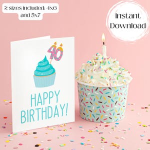 Printable 40th Happy Birthday Greeting Card, Gift for Mom, gift for friend, 40th Birthday Party, Instant Download, 40th birthday card