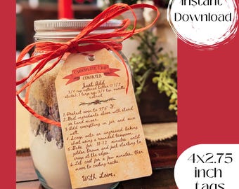 Christmas Cookie In A Jar Gift Tag, Cookie Mix in a Jar for Christmas Present, Gift for Friends, Homemade, Craft, Affordable