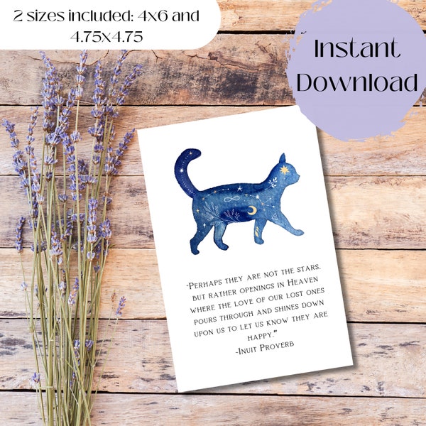 Printable Cat Sympathy Card for Loss of Pet, Pet Sympathy Card