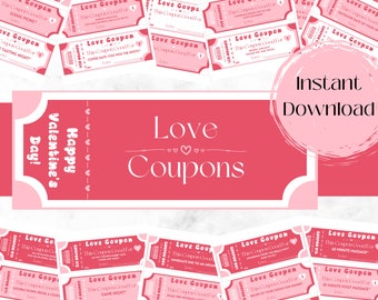 Printable Valentines Love Coupons, Love Coupon Book for Anniversary or Birthday, Valentine Gift for Her, Valentine Printable