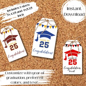 Personalized Graduation Gift Tags - Custom Class of 2025 Favor Tags - Congrats Grad Tags - Printable Download