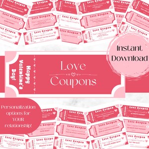 Personalized and Printable Valentines Love Coupons, Love Coupon Book for Anniversary or Birthday, Personalization and Customization