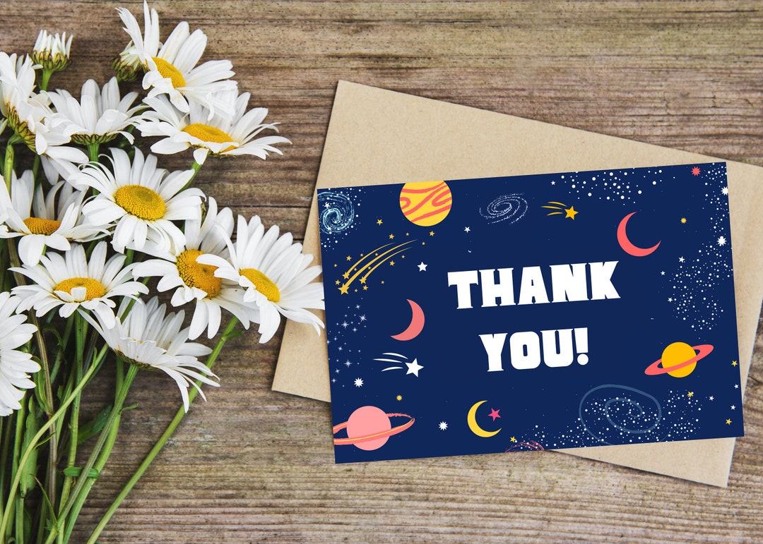 Printable Thank You Card, Outer Space Theme, Kids Thank You Card, Kids ...