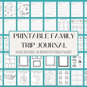 Diario de viaje familiar, diario de viaje imprimible para la familia, diario de vacaciones para niños, libro de recuerdos de vacaciones para niños, actividades de libros de memoria