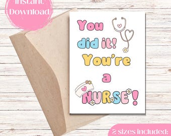 Printable Nursing Graduation Card, Congratulations Nursing School, Nurse, Nursing School Greeting Card, Instant Download Digital