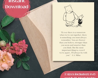 Winnie the Pooh Trauerkarte, druckbare Beileidskarte, Winnie the Pooh Zitat, Trostkarte
