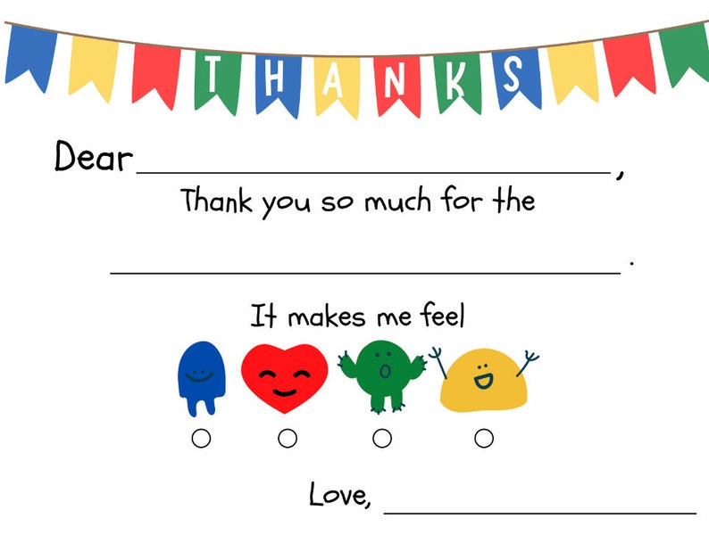 Printable Thank You Card for Kids Birthday Thank You Fill in - Etsy