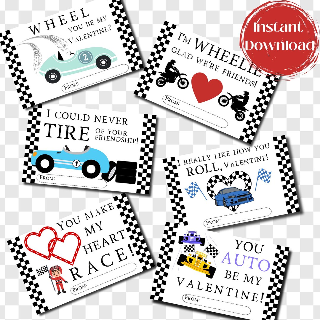 Printable Racecar Valentine Cards for Kids Classroom Exchange, Racecar ...