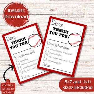Baseball Kinder Danke Notekarte, Füllen Sie die leere Danke, Kinder Briefpapier, Kinder Geburtstag Danke, Sport Grußkarte