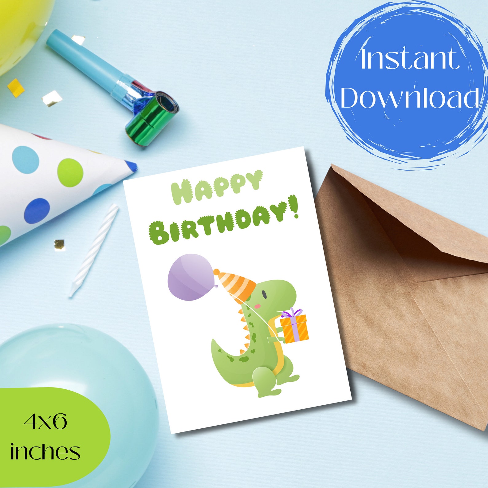 Printable Dinosaur Birthday Card, Kids Birthday Card Downloadable ...