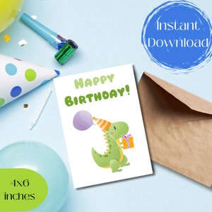 Printable Dinosaur Birthday Card, Kids Birthday Card Downloadable, Dinosaur Themed Greeting Card