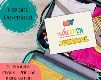 Printable Kids Travel Vacation Journal, Travel Diary, Travel Journal Printable, Keepsake Travel Journal for Kids, Kids Travel Journal