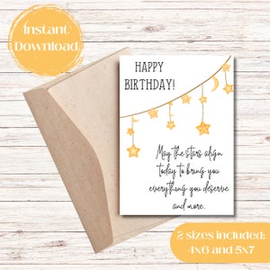 Biglietto d'auguri di compleanno stampabile, tema stelle, auguri di compleanno "Aspetta una stella", download immediato, regalo per un amico, regalo per la famiglia