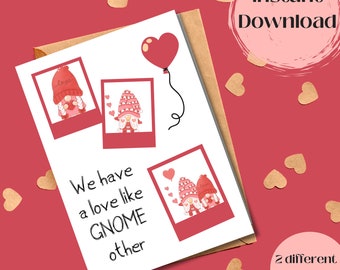 Printable Gnome Valentine Card, Gnome Love, Valentine's Day Card, Digital Gnome Card for Her, Friend Valentine, BFF