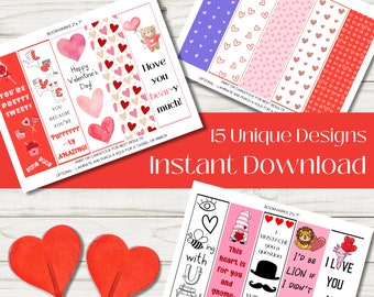 Printable Set of Valentine Bookmarks, Valentine Classroom Favors, Valentine Gifts From Teacher, Heart Bookmarks, Valentine Exchange