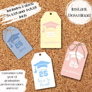 Étiquettes personnalisées pour cadeaux de remise des diplômes - Étiquettes personnalisées pour la promotion 2025 - Étiquettes félicitations pour les diplômés - Téléchargement imprimable
