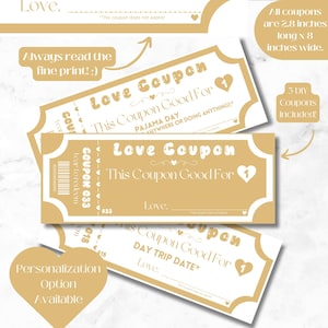 Cupones de San Valentín personalizables e imprimibles, libro de cupones de amor para aniversario o cumpleaños, opciones personalizables