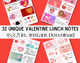 Printable Lunchbox Notes for Kids, Valentine Lunchbox Notes for Daughter or Son, Digital Valentines, Cute Lunch Notes for Valentine's Day