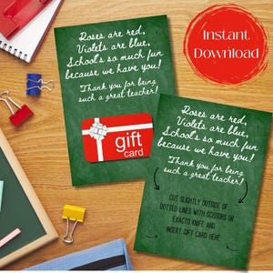Teacher Appreciation Gift Card Thank You, Printable Teacher Appreciation Card with Gift Card, Gift Card Holder, Teacher Appreciation Week