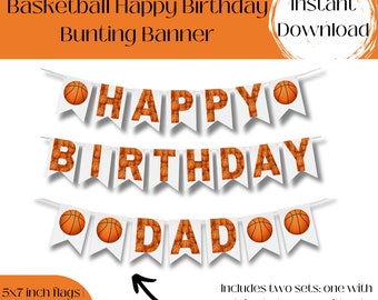 PERSONALIZED Printable Birthday Basketball Banner, Happy Birthday Garland, Birthday Bunting Banner, Basketball Birthday Party, Sports Party