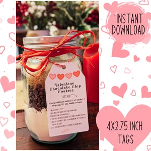 Valentine Cookie Mix In A Jar Gift Tag, Chocolate Chip Cookie In a Jar, Valentines Gift for Friends, Homemade, Craft, DIY, galentines