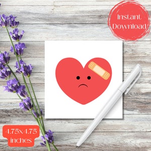 Carte de voeux imprimable coeur brisé, pensée à vous, chagrin, sympathie, carte de rupture, amitié et soutien