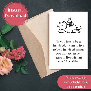 Afdrukbare kaart Winnie de Poeh, romantische kaart Winnie de Poeh, cadeau voor man, cadeau voor vrouw, cadeau voor beste vriend, Winnie Pooh Valentijn