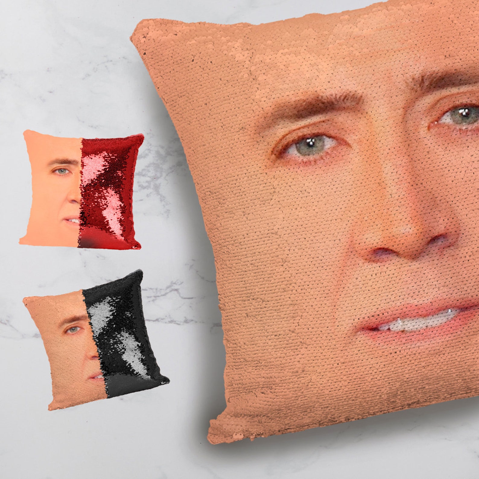 Nicolas Cage Sequin Pillow