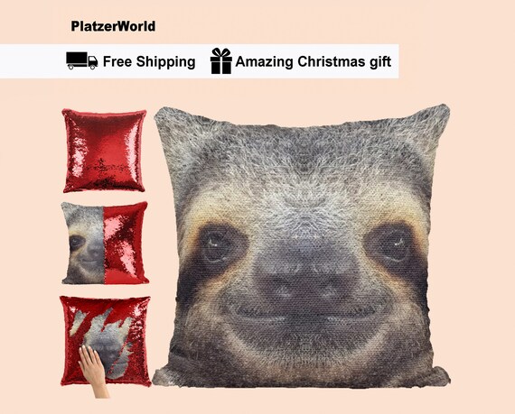 sloth sequin pillow