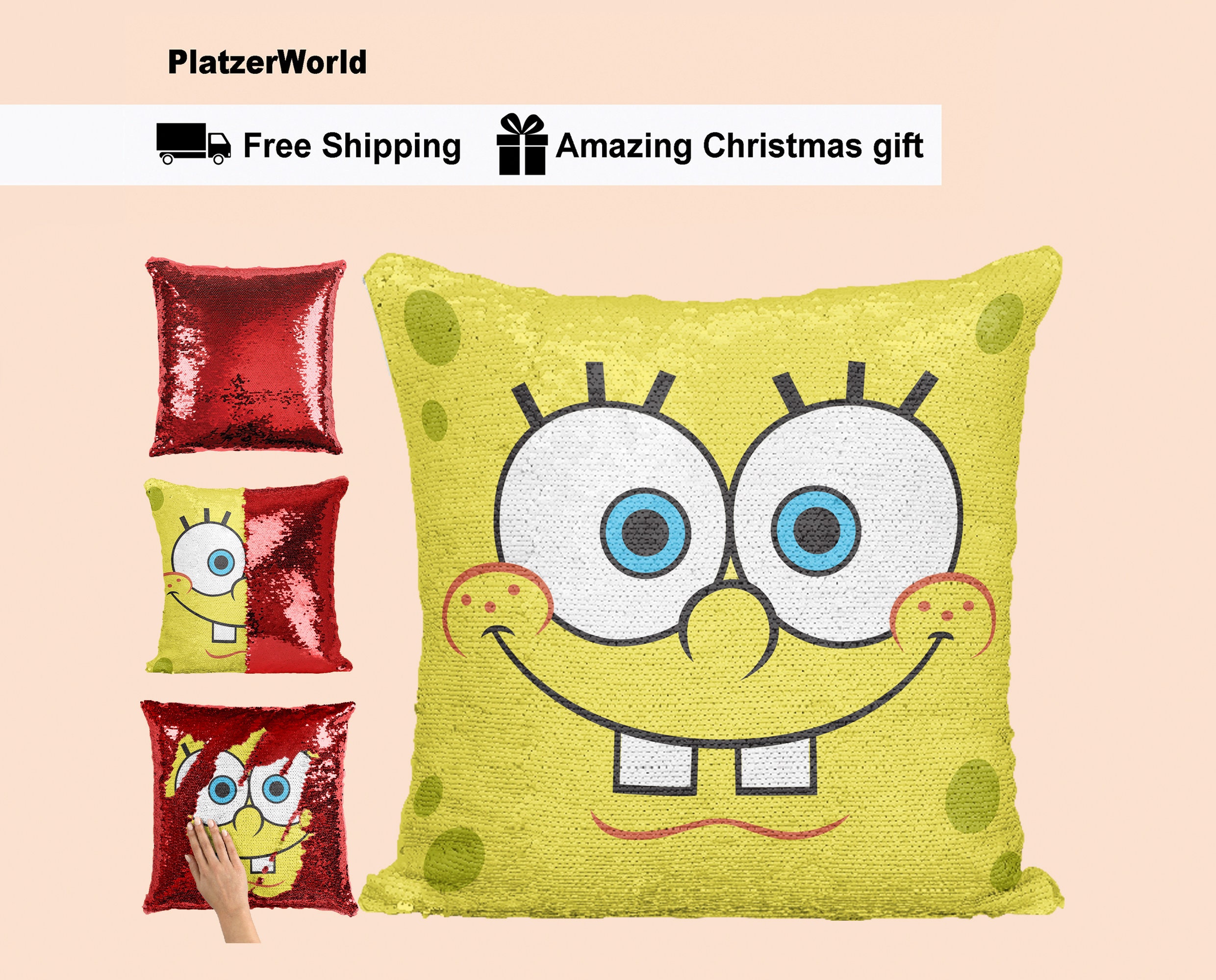 Spongebob Pillow Spongebob Sequin Pillow Spongebob Inspired Etsy