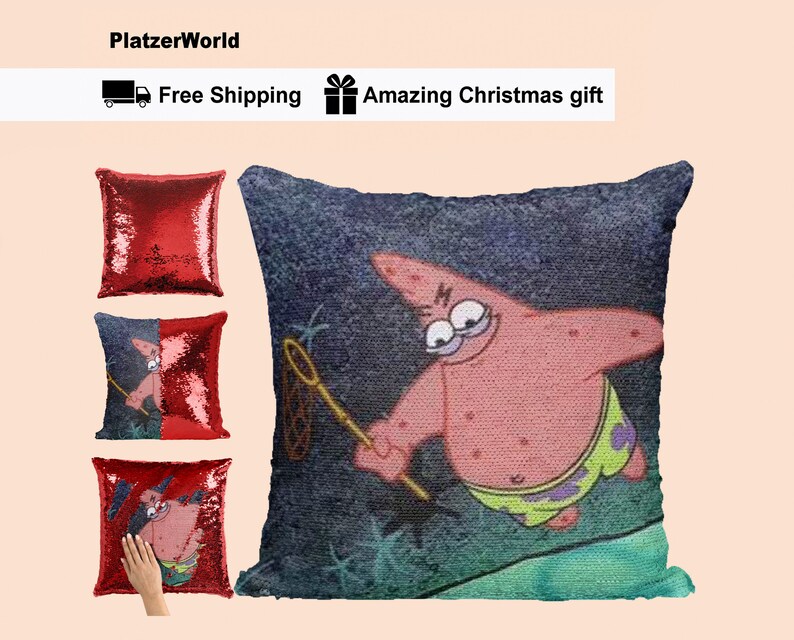 Spongebob Pillow Spongebob Sequin Pillow Spongebob Inspired Etsy