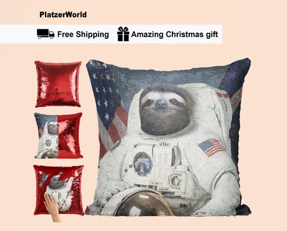 sloth sequin pillow