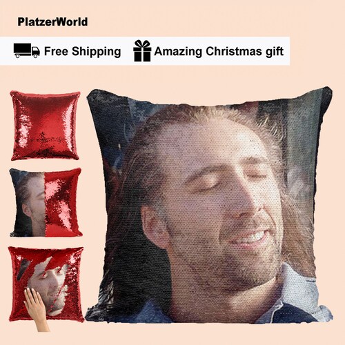nicolas cage pillow sequin