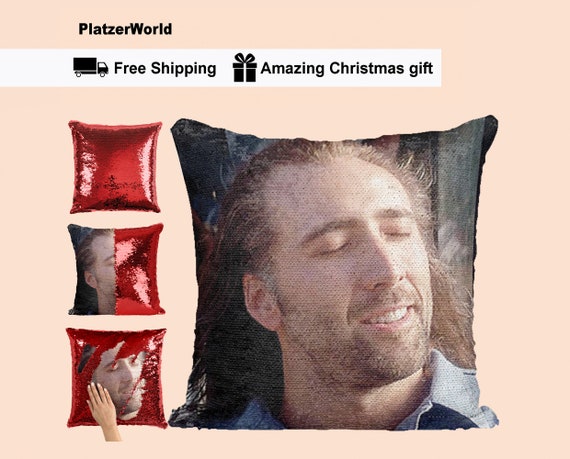 sequin nicolas cage pillow