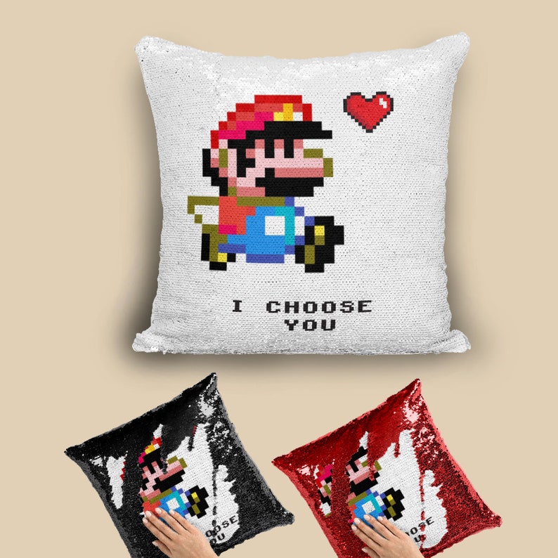 Mario Pillow Mario Sequin Pillow Mario Inspired Mario Etsy