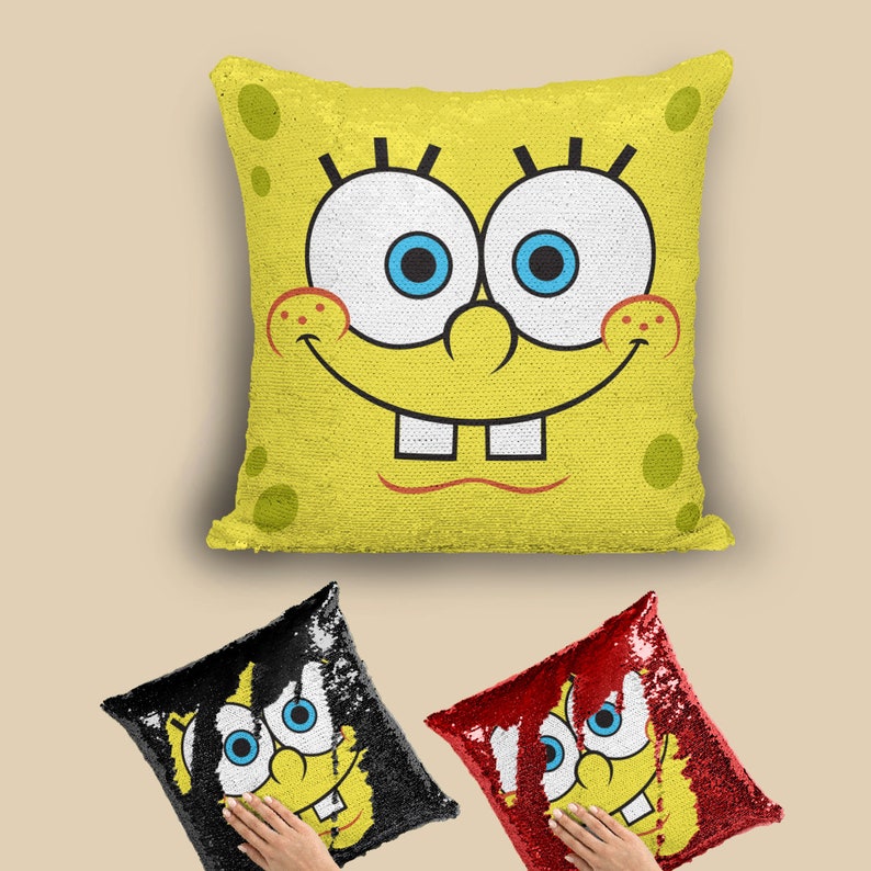 Spongebob Pillow Spongebob Sequin Pillow Spongebob Inspired Etsy