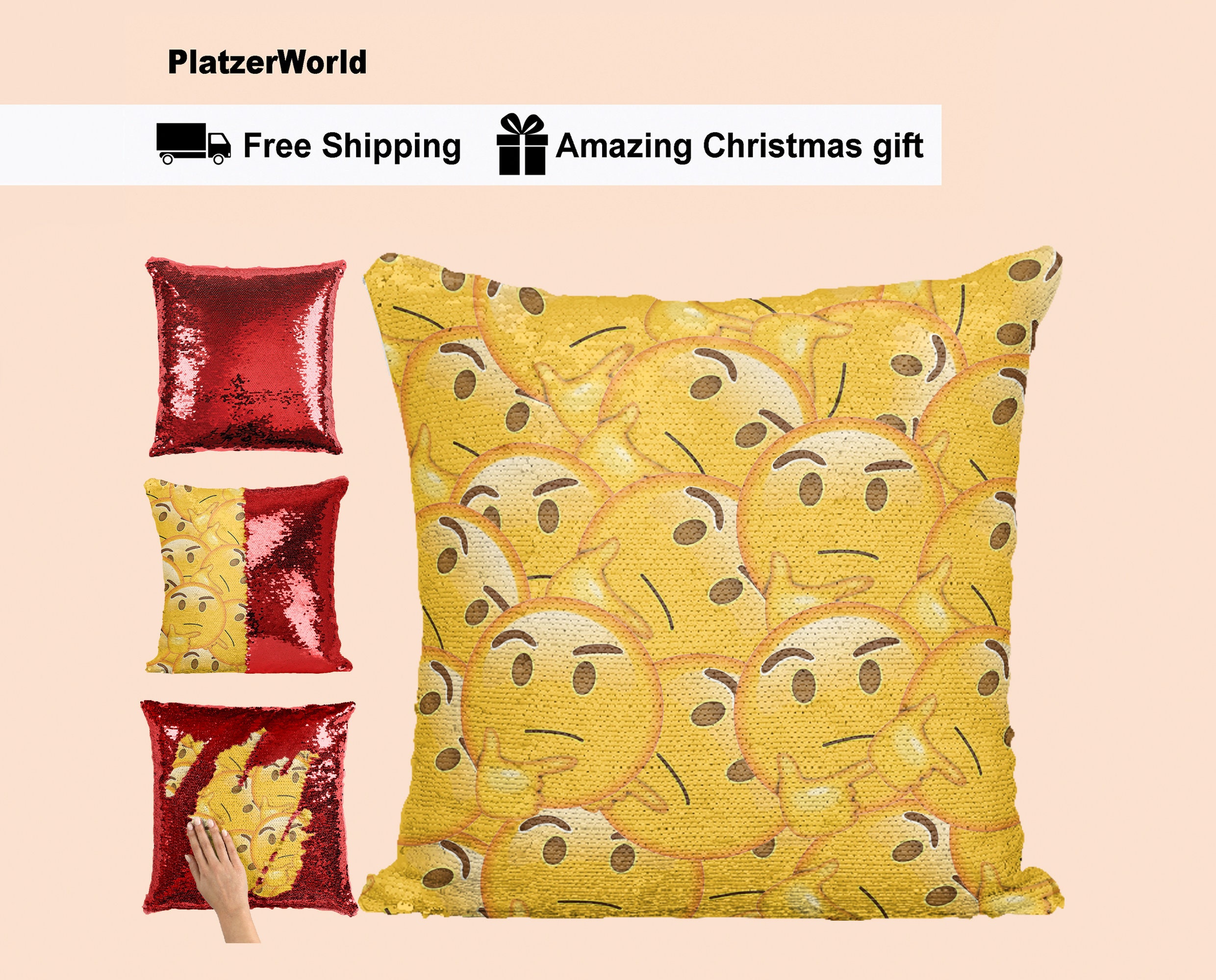 emoji sequin pillow
